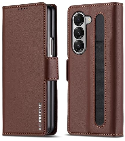 ZHOZEXIN Wallet Pu Leather Case for Samsung Galaxy Z Fold 5,Magnetic Closure Pu Leather with Pen Slot, Cash slot & Screen Protector Cover Case for Samsung Galaxy Z Fold 5 (Brown)