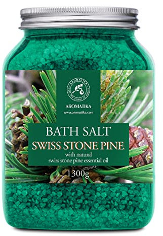 Sale da Bagno al Pino Cembro 1300 g - Sale Marino con Olio Essenziale di Pino Svizzero Naturale - Cura del Corpo - Aromaterapia - Bellezza