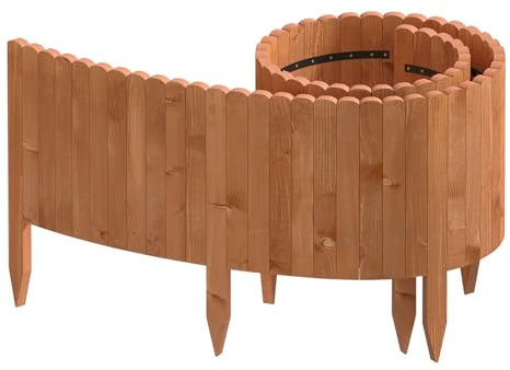 WOLTU Rasenkante, Beeteinfassung Holz, Beetumrandung 203x40 cm, Flexibler Rollborder, Gartenpalisade, Mähkante, Umzäunung für Garten, Dunkelbraun