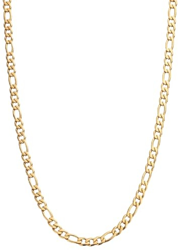 Kritz Collar con Cadena Figaro Chapado Oro para Hombre y Mujer - Cadena Fina Modelo Figaro Eslabones Ancho 3 mm Longitudes 40 45 50 55 60 Cm - Joyas Regalo Unisex (50 Cm)