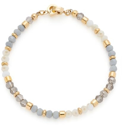 JEWELS BY LEONARDO Armband Clip & Mix Bernie, armsmycken av guldfärgat rostfritt stål, glaspärlor i vitt och grått, 19 cm längd, smyckesgåva för kvinnor, 025574
