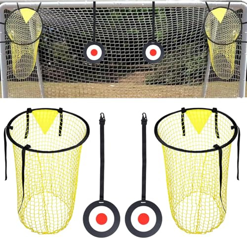 Jonuin 2 Pcs Top Bins Football Targets with 2 Pcs Hanging Targets, Top Bins Net for Goal, Top Corner Target Net, Football Training Equipment for Kids Adults Improve Shootings Accuracy