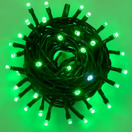 IXTRIMA Catena Luminosa LED, catenaria 10 Metri da esterno, 100 Luci, IP65 Impermeabile e Prolungabile con Effetto Flash, per Natale, Negozi, Balcone (luce verde - flash, Cavo nero)