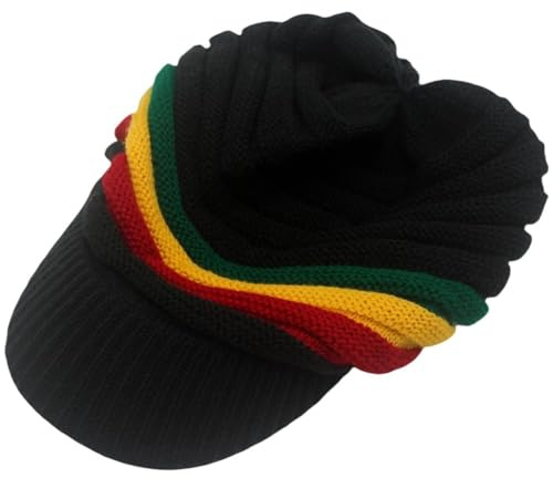 Bonnet Rasta en Tricot Reggae Jamaïcain Bonnet Tricoté Arc-en-Ciel Bonnet Hippie Bonnet Tête De Mort Bonnet Slouchy Automne Hiver Casquette