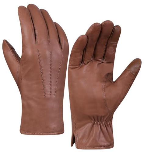 Harssidanzar Guanti in pelle da uomo con fodera in pile touch screen GM040EU, XL
