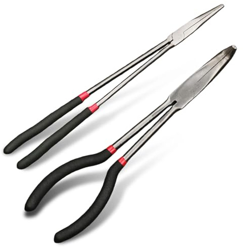 GAOUTO 2 Stück Basics Zangen-Set mit langer Reichweite, überzogen Montierzange, 16 Zoll 40 mm Extra Lange Spitzzange mit Anti-Rutsch-Griff, Multifunktionale Zange für Wartungs- und Montagearbeiten