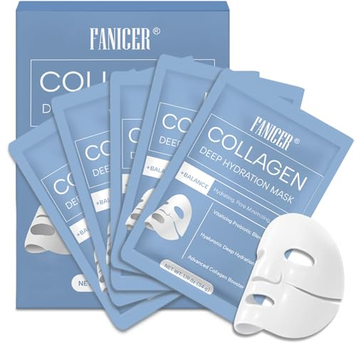 5 Pièces Masque au Collagène, Masque Collagene Hydratant et Raffermissant, Hydratant et Apaisant, Améliore l’Élasticité et l’Éclat de la Peau, Adapté à la Plupart des Types de Peau