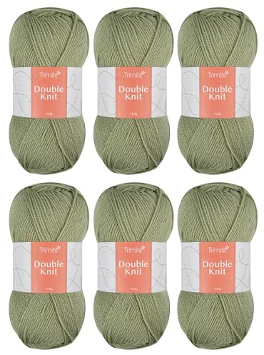 Trimits Double Knit Acrylic Yarn Wool for Knitting and Crochet - 6 x 100g (280 metres) - Soft Touch Easy Care Machine Washable DK Yarn, Oeko-TEX Certified Fibre, Sage Green