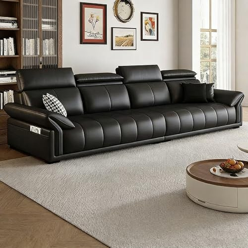 Italiensk lyxig modern enkel lädersoffa, massiv träram, rymlig och mjuk soffa, modern stor storlek, lämplig för vardagsrum/kontor/lägenhet.