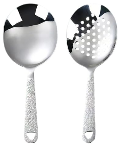 Healeved Juego de 2 cucharas para servir, cuchara ranurada de 19,3 cm con mango corto, juego de cubiertos de acero inoxidable para buffet y banquetes, ideal para el hogar y la cocina.