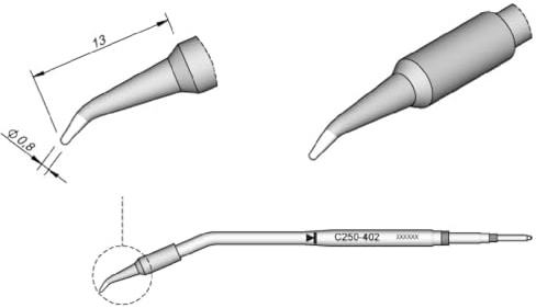 JBC Lötspitze Serie C250, Rundform, C250402/Ø 0,8 mm, gebogen C250402 (Lötkartusche Lötpatrone Loetspitze Loetkartusche Loetpatrone AL250 2500 AL-2500)