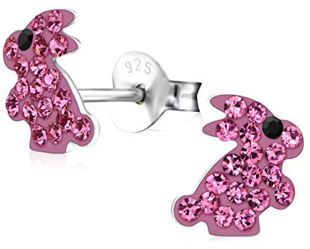 Laimons Mädchen Kids Kinder-Ohrstecker Ohrringe Kinderschmuck Hase Häschen Kaninchen mit Glitzer Pink Schwarz aus Sterling Silber 925