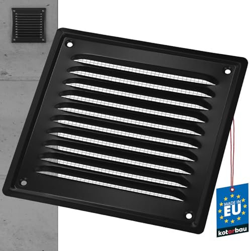 KOTARBAU® Vent Cover - Steel - 16.5x16.5 cm (6.5x6.5 inches) - Black - Air Vent Grill - with Insect Screen - for Wall Ventilation - Corrosion Resistant