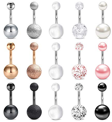 Mayhoop 15 Piezas Anillo del Ombligo Piercing del Ombligo Acero Inoxidable 14G 10mm Perla Bola para las mujeres y las niñas Joyería del Cuerpo del Vientre