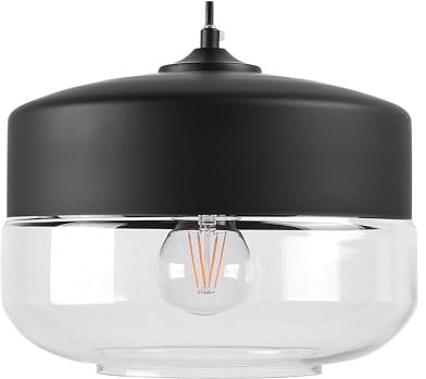 Beliani Industrielle Pendelleuchte doppelter Lampenschirm Glas/Metall schwarz Murray