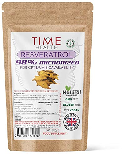 New: 98% Pure Micronized Resveratrol Capsules - Optimum Bioavailability - Natural Trans Resveratrol Derived from Japanese Knotweed - UK Manufactured - Zero Additives (60 Capsule Pouch)