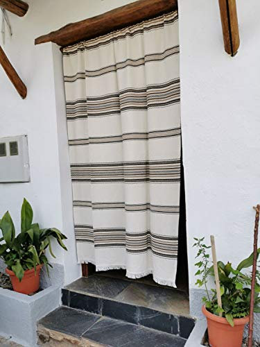 Jarapa Home Made with love Cortina Alpujarreña Rustica, Hecha en España, Fibra Natural de algodón - Cortina para Puerta Exterior mosquitera y Parasol, Medidas 160x215 cm (Marrón)
