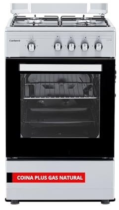 Corbero - Cocina Gas Natural Plus | 50cm | CCSF45020NX | 4 Fuegos | Horno 43L con Doble Puerta de Cristal | Tapa Metal | Bandeja y Parrilla Cromada | Desconexión Automática Seguridad | Inox