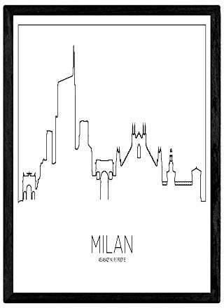 Nacnic Poster mappa di Milano. Fogli con skyline della città al mondo, progettato con linee ad un solo colpo. formato A4