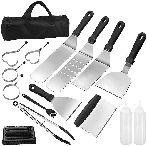 BBQ Griddle Accessories,HOMGEN Popular 16pcs BBQ Griddle Accessory BBQ Accessories Kit Stainless Steel Barbecue Outdoor Grill Accessories Camping Kitchen BBQ Utensils Set for Kitchen and Outdoor