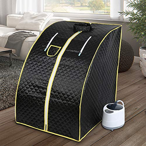 Sauna Pliable Cabine, Sauna Cabine de Sauna Vapeur, Sauna Maison Portable, 1,8L Sauna Box Peut être Utilisé avec des Huiles Essentielles,Temps et Température Réglables, 1000W, 220V (Noir)