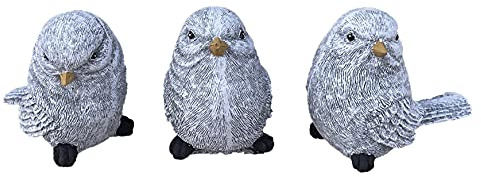 Stone and Style Stenfigur uppsättning av 3 fåglar medel lergods frostbeständigt väderbeständigt Trädgårdsdekoration