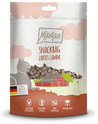 MjAMjAM - Premium Katzensnack - Snackbag – zartes Lamm, 1er Pack (1 x 125 g), naturbelassen ganz ohne synthetische Konservierungsstoffe