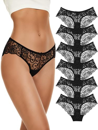 Evolyline Culottes en dentelle pour femme - Sous-vêtements sexy avec dentelle - Lot de 6 slips en dentelle pour femme - Sous-vêtements doux pour femme, L