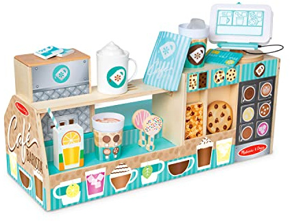 Melissa & Doug Barista café i trä (35 delar) | Träleksaker | Rollspelsleksaker | Montessori | 3+ | Present till pojke eller flicka