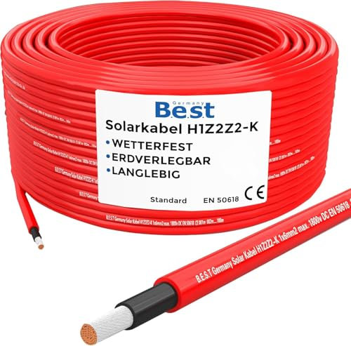 Solarkabel Solarleitung 6mm² reines Kupferkabel H1Z2Z2-K 100m PV Rot