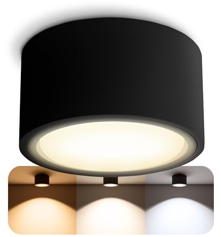 SSC-LUXon CELI-X LED Aufbau Deckenleuchte dimmbar schwarz, flach & rund - inkl. SIGOR LED GX53 Lampe mit 6W Lichtfarbe warmweiß