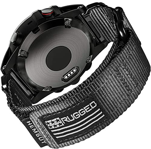 hemsut h Compatible With Garmin Watch Band, Super Rugged Nylon Sports Strap With Woven Loop Design,fēnix/Forerunner/Vivoactive/Approach/MARQ/quatix/D2 Series Tough Replacement BandMen, Black