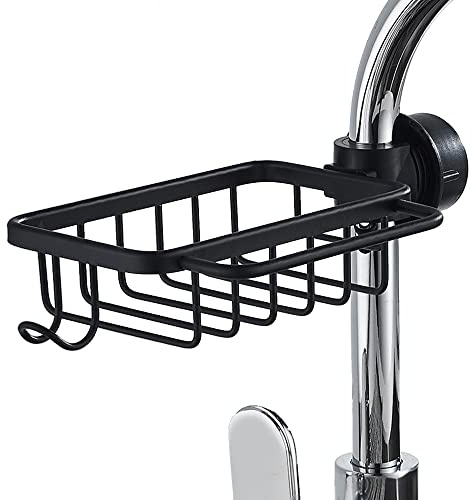 Melairy Estante De Almacenamiento de Grifo Cocina y baño Organizador Cocina Fregadero Soporte de Esponja para Fregadero de Cocina Multifuncional Estante para Fregadero de Cocina Negro