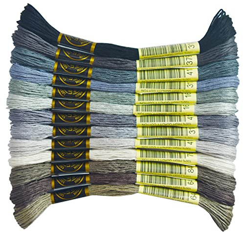 13SKEINS Embroidery Floss - Cross Stitch Threads - Friendship Bracelets Floss - Crafts Floss, Beaver Gray Gradient