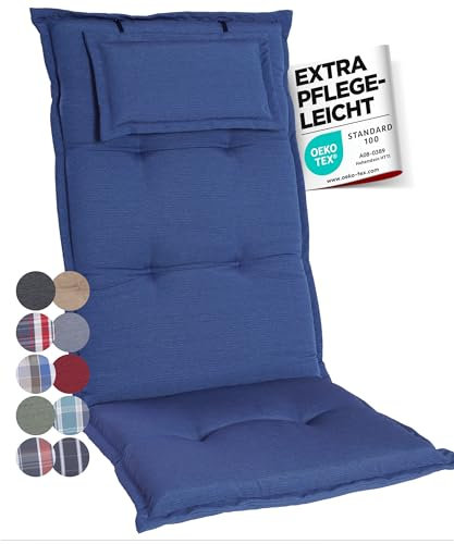 gardisun Gartenstuhlauflagen Hochlehner mit Kopfteil I Extra Dicke Sitzauflagen I Made in Europe I Polsterauflagen für Hochlehner I Auflagen mit extra hohem Komfort I 8er Set I Blau