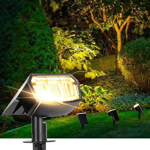 AUDERWIN Solar spotlights Outdoor 63 LED 3 Lighting Modes, IP65 Waterproof Lighten Yard Garden House Garage Pathway for Christmas Decorations-6 Pack