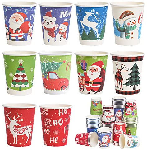 Dorizeg Christmas Cups Disposable 120 Pcs Paper Cups Hot Chocolate Cocoa Coffee Cups for Christmas Party Supplies, 9 oz