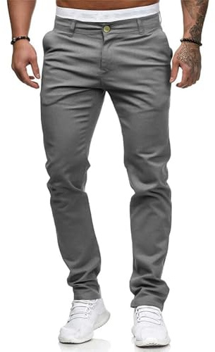 HUNGSON Mens Chinos Slim Fit Stretch Flat-Front Skinny Dress Pants (Dark Gray,34W*30L)
