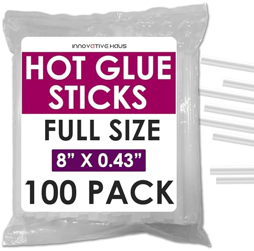 Innovative Haus Full Size Hot Glue Sticks Bulk 100 Pack - Fits Full Size Glue Guns, 8 x 0.43 - Craft, Bond, Create on Wood, Metal, Glass and More - Clear Large Stick