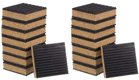 uxcell 16pcs Ribbed Anti-Vibration Isolation Rubber Pads 3 Length x 7/8 Thick, Square Anti Vibration Pads with Cork Center Layer for HVAC Air Compressor Washer