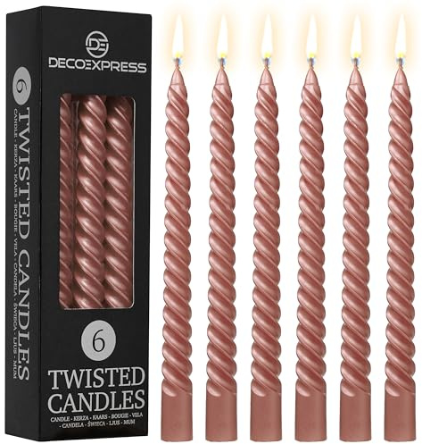 DECO EXPRESS Set med stavljus, 6-pack, droppfria vridna färgglada ljus, 6 timmars brinntid oparfymerade, sovrumsdekoration, presenter till alla hjärtans dag och mors dag (koppar, 6-pack)