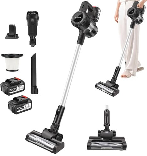 Cordless Upright Stick Vacuum Cleaner, 140W/15KPA Stick Powerful Vacuum 3 In 1 Wireles Handheld Vacuum Cleaner 130000RPM 2 Power Level with Brushless Motor for Carpets, Hard Floor, Pet Hair