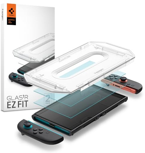 Spigen Glas.tR EZ Fit Skärmskydd kompatibel med Nintendo Switch 2 2025, 2 Stycken, med Sjabloon voor Installatiem, Kristallklart, Responsiv Touch, Case friendly, 9H härdat glas