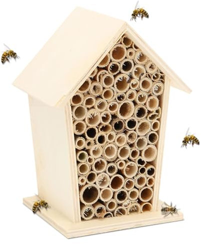 Holz Insektenhotel Wetterfest,Bienenhotel Nisthülsen für Wildbienen,Hummelhaus Schmetterlingshaus Florfliegen, Insektenhotel Bausatz Kinder,Insektenhaus mit Bambus-Nisthülsen