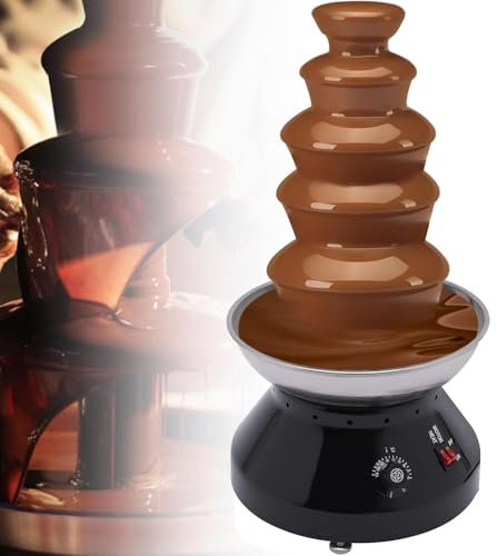 Elektrisk chokladfontän, 5/6-vånings chokladfontän i rostfritt stål, 230W chokladfontän med förseglingssystem, 30-110°C temperatur,Black-5tier