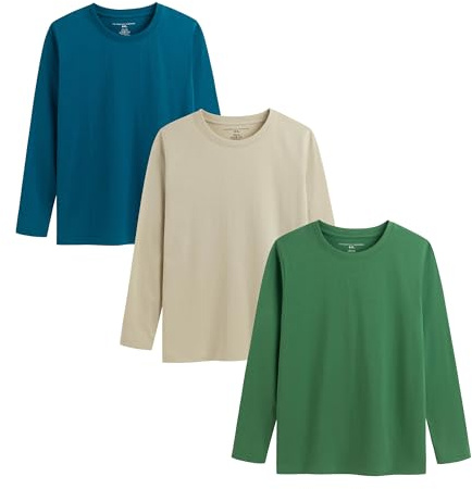 The Essentials Wardrobe Boys TEW 3 Pack LS T- Shirt - Petrol/Olive/Stone - 10/11 Years