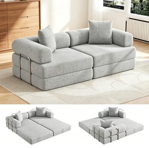 DURASPACE Canapé-lit Pliable 200cm modulable compressé Matelas intégré | Canapé multifonction boneless avec base antidérapante, livraison compacte, parfait pour utilisation dans le salon