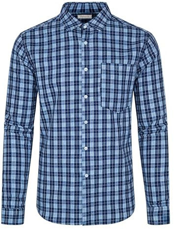 Dybycit Men's Shirts Checked Long Sleeve Casual Shirt Regular Fit Oktoberfest Plaid Shirts Dark Blue