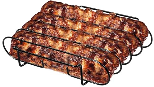 Supporto a costine – 4 scomparti in acciaio inossidabile antiaderente supporto per griglia | costine per arrostire il | per uso domestico cucina picnic barbecue party
