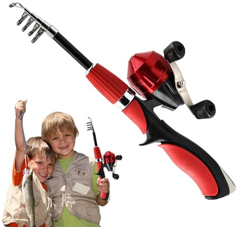 Caña de Pescar para niños, Mango ergonómico, Juego de Acero, caña de Pescar Extensible para niños, para niñas, cumpleaños, Navidad, Infantil, Interior y Exterior